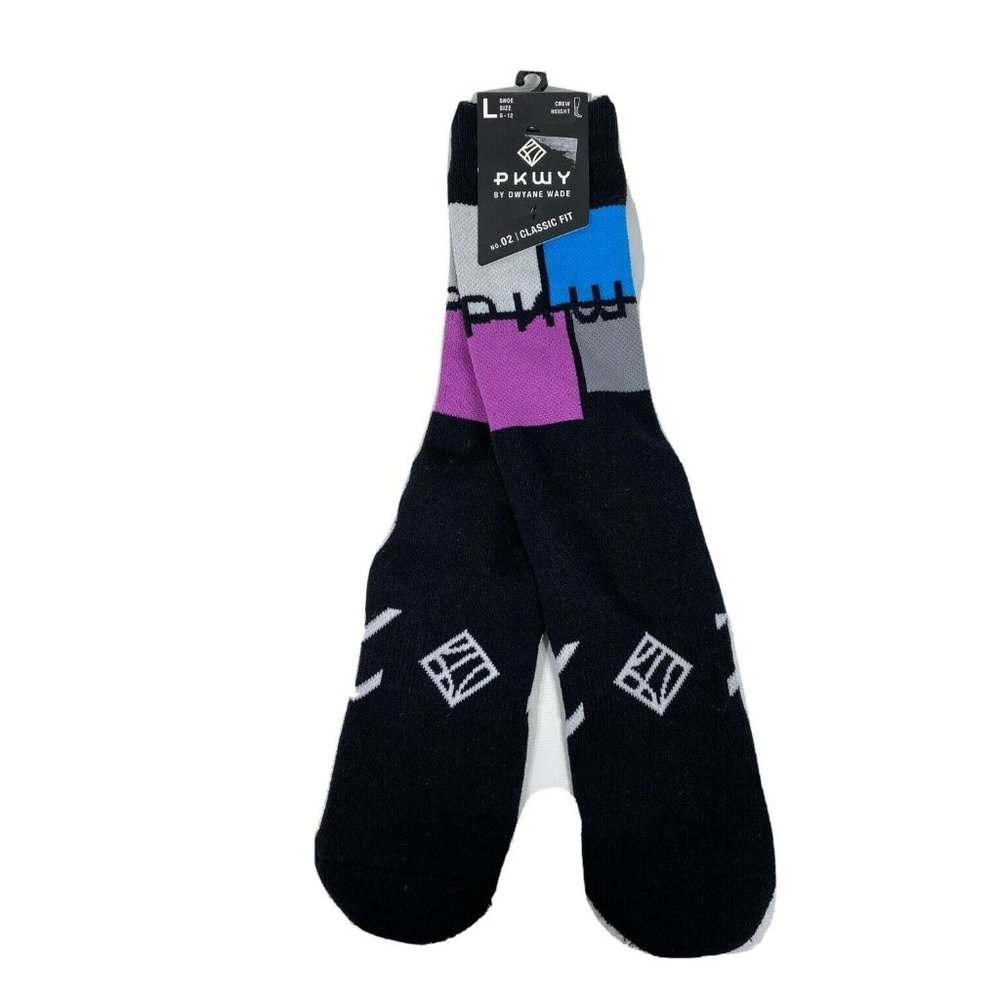 PKWY Dwyane Wade Bold C Crew No 2 Classic Socks Mens Large 6-12 1 Pair Black